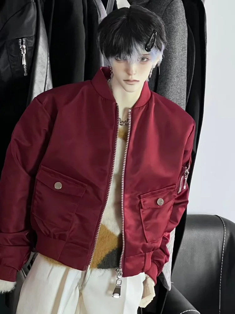 Ubranka dla lalek BJD dla lalek o wysokości 75 cm, czerwono-czarno-khaki płaszcz, kurtka, akcesoria odzieżowe dla lalek (tylko płaszcz, bez lalki)