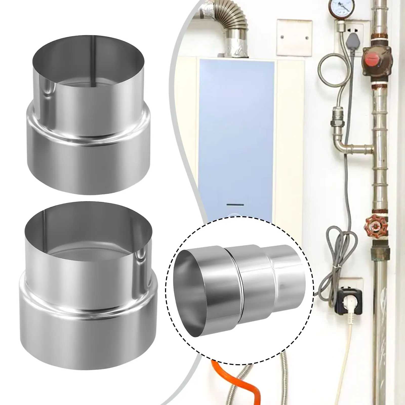 Stainless Steel Stove Pipe Reducer & Flue Liner Connector, Chimney Adapter Fitting For HVAC Ventilation System