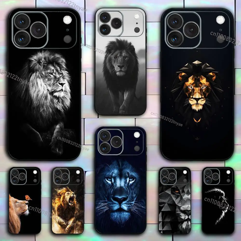 Löwenmuster für iPhone 17,16,15,14,13,12,11,Pro,X,XS,Max,XR,Plus,Mini Weiche Silikon-Handyhülle Schwarz Stoßfeste TPU-Hülle