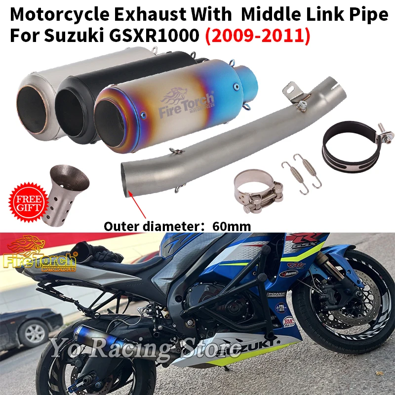 

Motorcycle Exhaust Escape System 60mm Mid Link Pipe With Muffler Moto Slip On For Suzuki GSXR1000 GSXR 1000 K7 K8 K9 2009 - 2011
