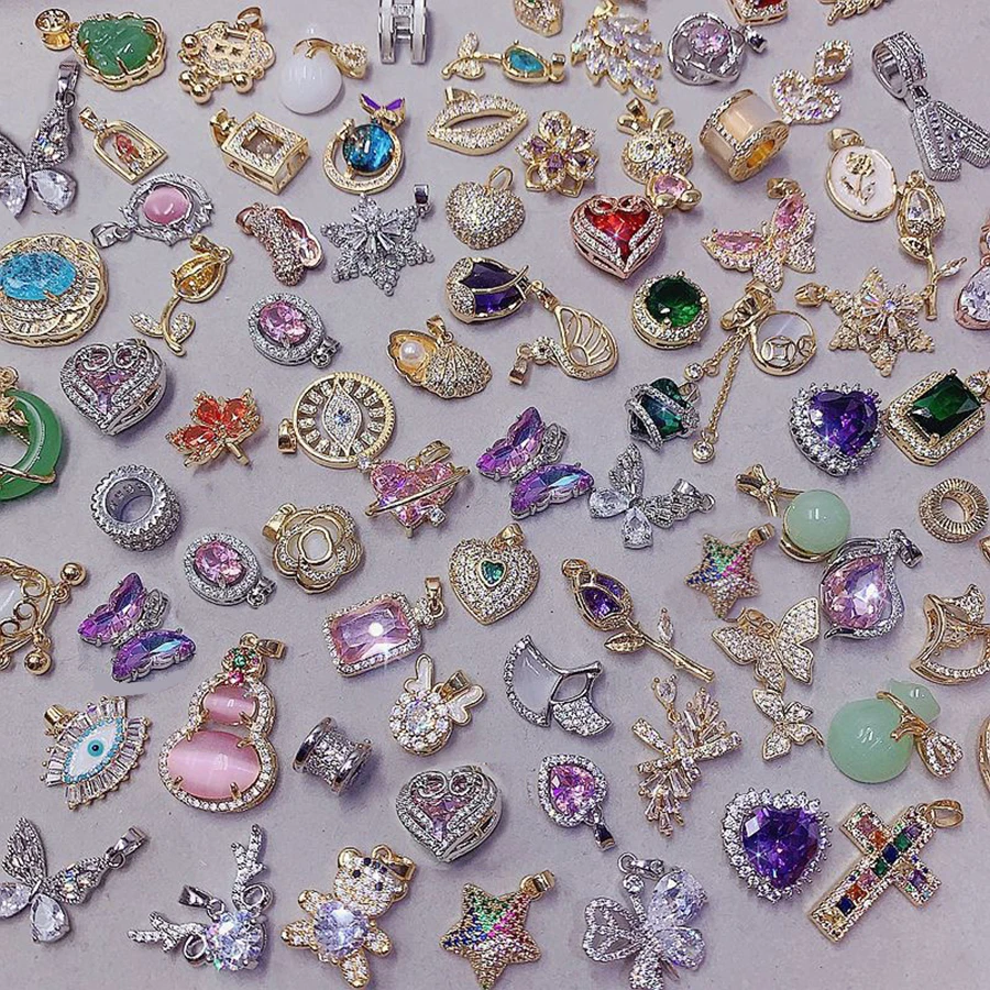 10 Pcs Micro Inlaid Zircon Copper Material Women\'s Pendant Elegant Mixed Styles Multi Piece Set DIY Jewelry Accessories Gifts