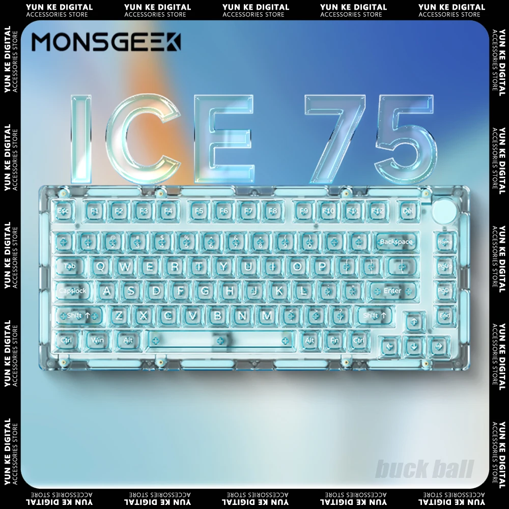 

MONSGEEK ICE75 Mechanical Keyboard Multifunctional Knob Three Mode Hot Swap Gaming Keyboard RGB Transparent Pc Gamer Mac Office