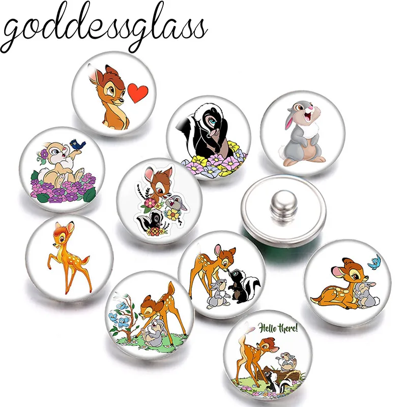 Disney Cute Bambi Thumper Flower Fawn rabbit 10pcs Round photo 12mm/18mm snap buttons for 12mm/18mm snap bracelets DIY jewelry