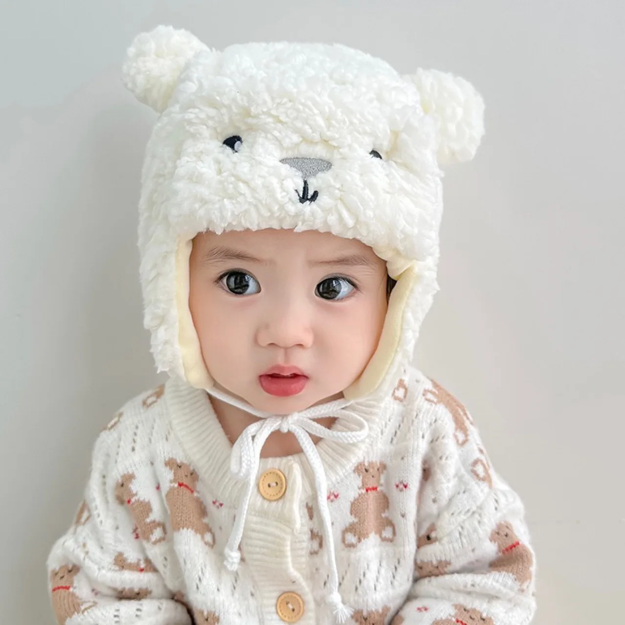 

Lamb Fleece Baby Ear Protection Hat Cute Bear Kids Earmuffs Cap 3-12M Infant Winter Warm Headgear Bonnet Cartoon Plush Beanies