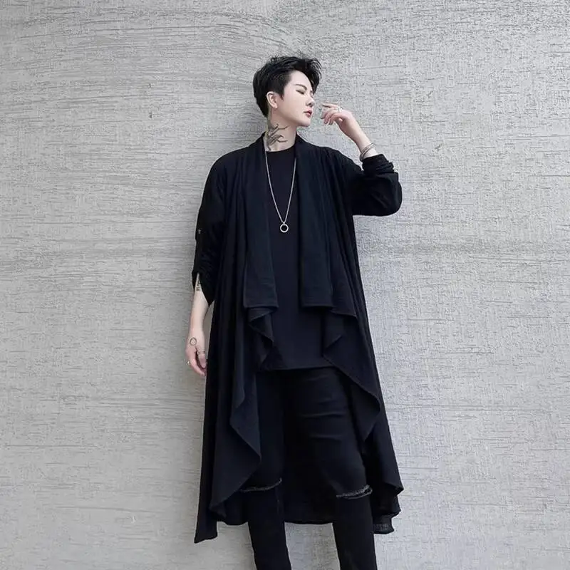 HKSH Spring New Men Tide Dark Japanese Style Yamamoto Linen Cotton Shirt Loose Cape Coat Unique Trendy Cardigan Chic Ins HK22377