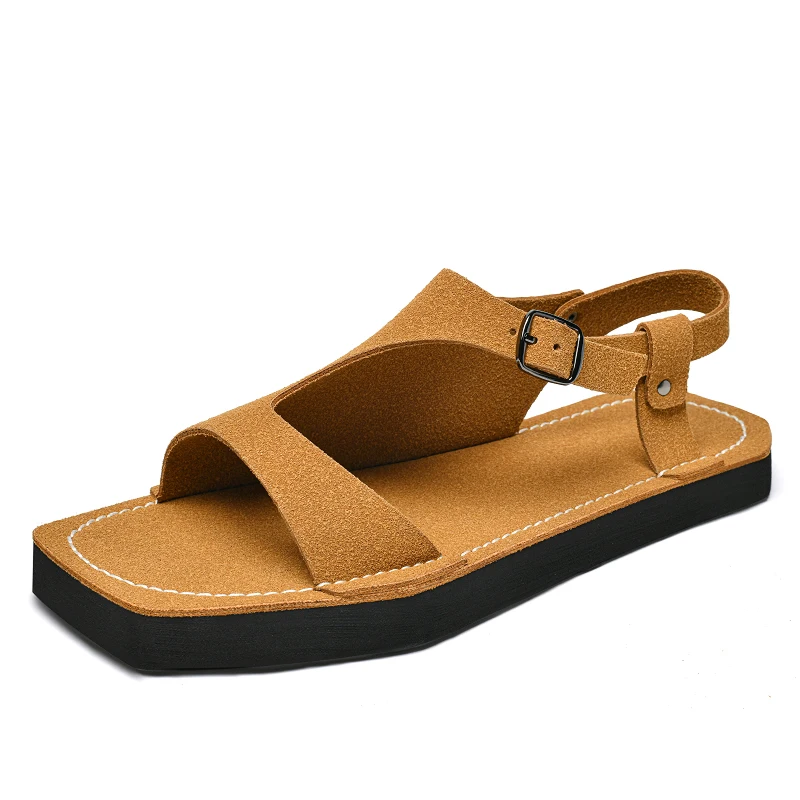 

Лето 2023, большие размеры 38–47, кожаные шлепанцы, мужские тапочки, пляжные сандалии, мужские тапочки, модная обувь, шлепанцы, мужские шлепанцы