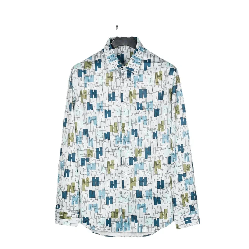 New Long sleeved Printed Shirt Fashionable Fit Men's Long sleeved Non ironing Shirt, One Piece for Shipping