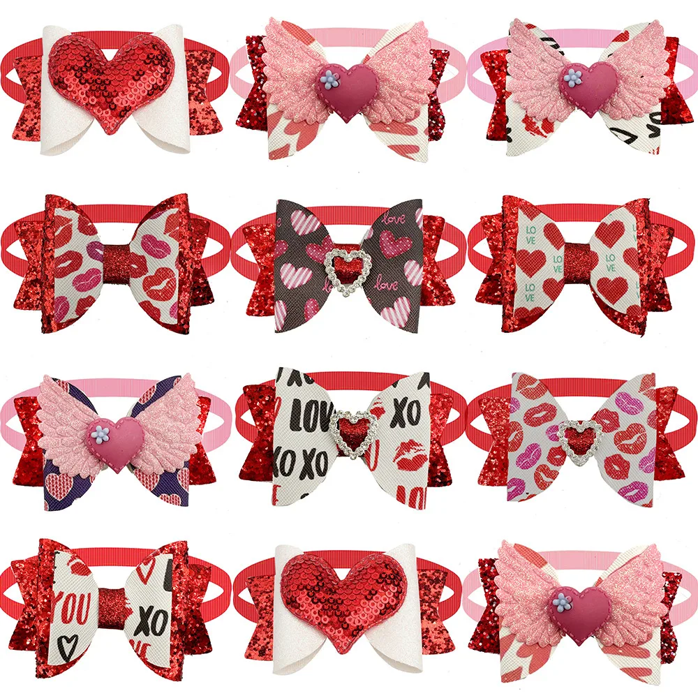 30/50pcs Valentine's Day Decorate Dog Bowties for Dogs Bow Tie Doggy Cat Grooming Bows Pink Bows for Small Dogs Accessories