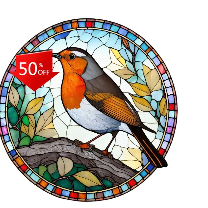 Robin Round Sticker Colorful Mosaic Rainbow Vivid Rainbow Bird Spring Decorations Home Suv Window Sunshade