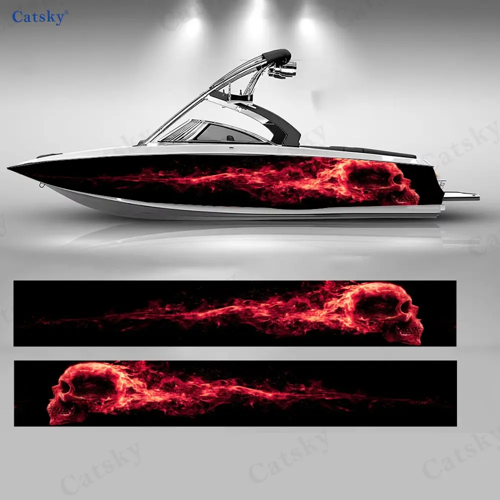 Red Demon Flame Mark Boat Stickers, PVC Waterproof Durable Vinyl Wrap Decals for Fishing Boats, Durable and Stylish Design