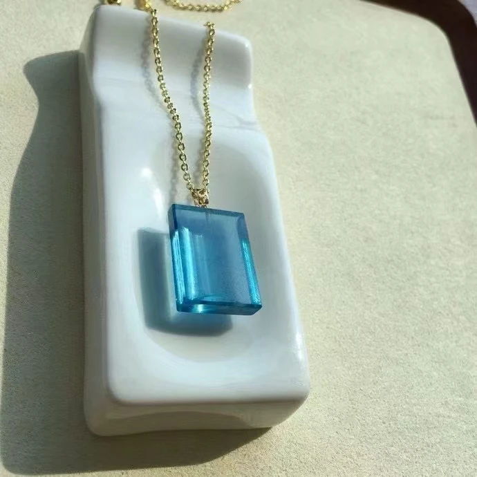 Natural Blue Aquamarine Rectangle Pendant 20*14.5*7.5mm Size Aquamarine Brazil Jewelry Women Fashion Jewelry AAAAAAA