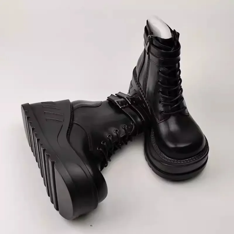 Autumn Single Boots Wide Toe Boots Short Women's Soft Leather Cowhide Shoes big nose High Top Shoes Короткие Сапоги