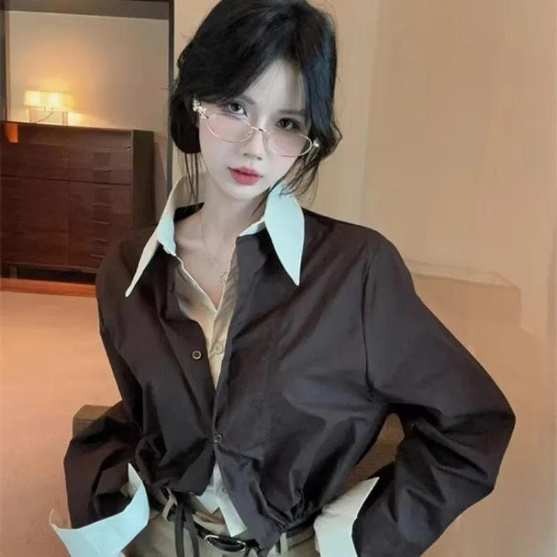 Two Shirts Drawstring Short Top Loose Shirt Shirts & Blouses Camisa Feminina New Blusas Mujer Roupas Femininas