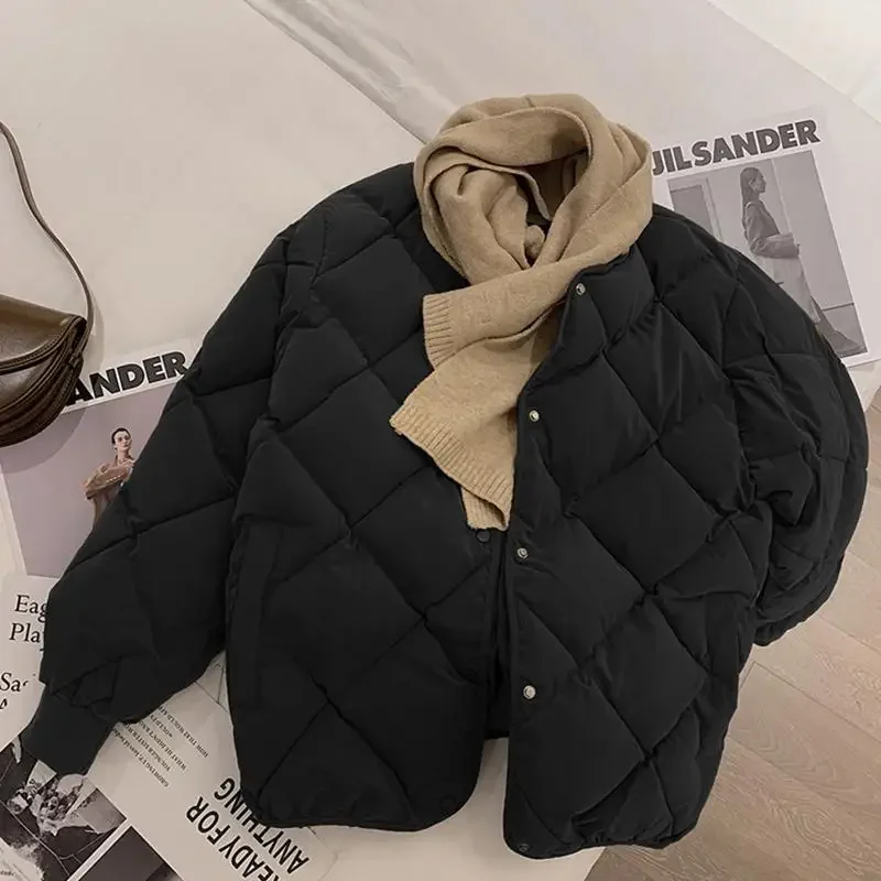 Vintage Cropped Quilted Jacket Women Old Money Fashion Winter Warm Lightweight Padded Jackets Chic Elegant Korean Style