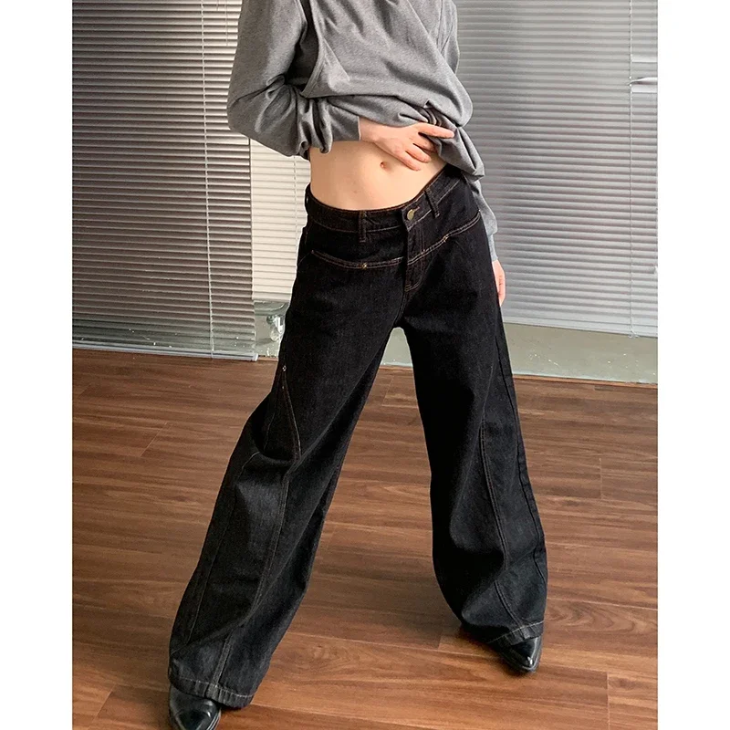 

Blue Women Jeans High Waist Vintage Straight Baggy Denim Pants Streetwear Y2K American Style Fashion Wide Leg Denim Trouser