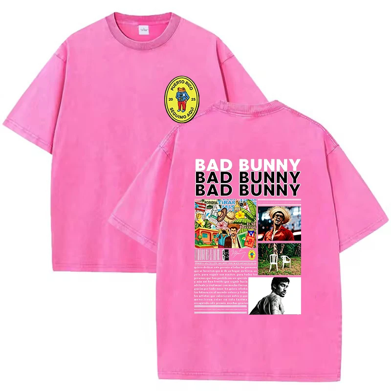 Hip Hop Rapper Bad Bunny Album Cover Print T-shirt Debi Tirar Mas Fotos DTMF Washed Vintage T Shirt Men Women Oversized T-shirts