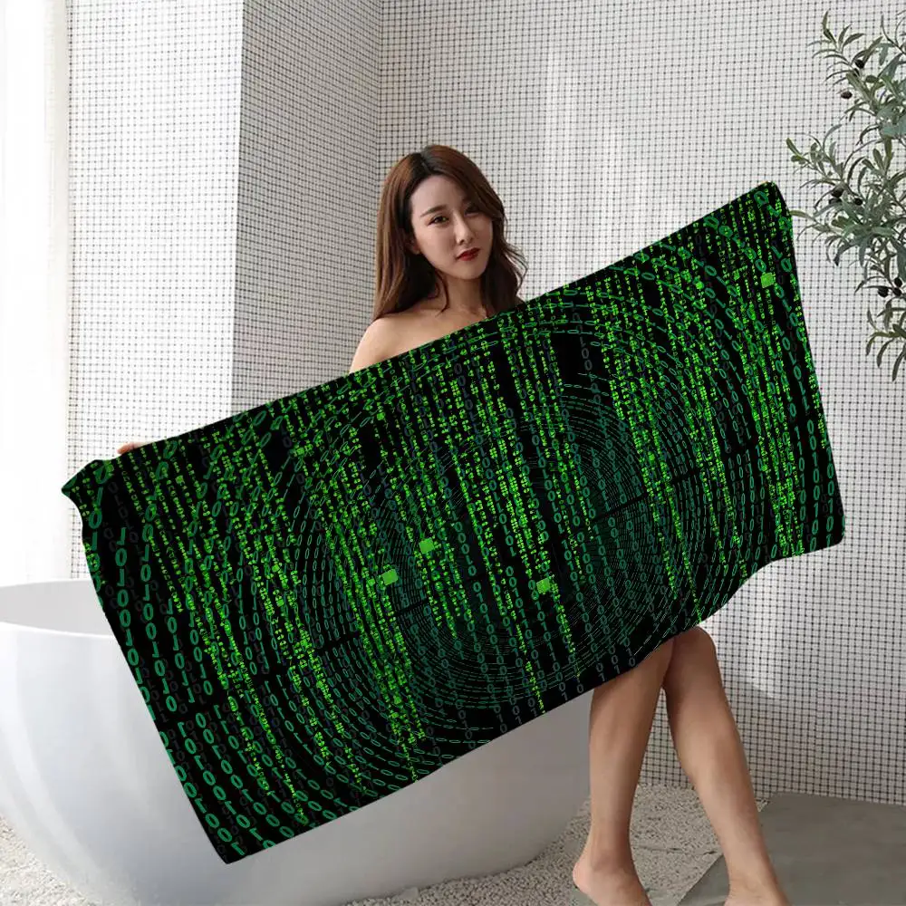 Binary Code The Matrix Program Chart Microfiber Blanket Quick Drying Beach Towels Oversized Printing Super Absorbent Pool
