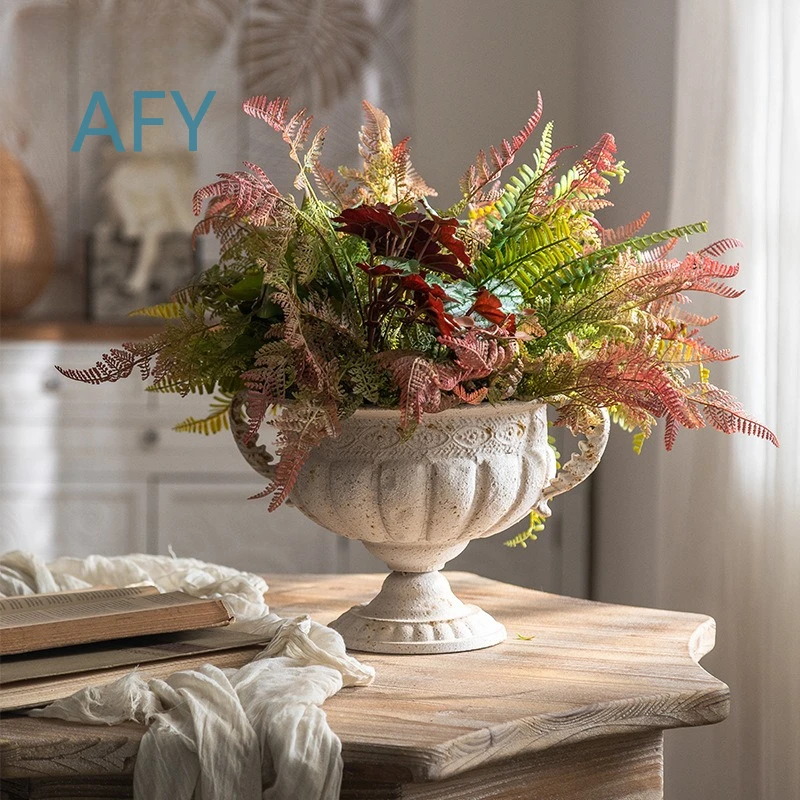 French Vintage Iron Vase for Studio Photography Home Decor Antique Distressed Flower Pot Farmhouse Style Decor Vintage