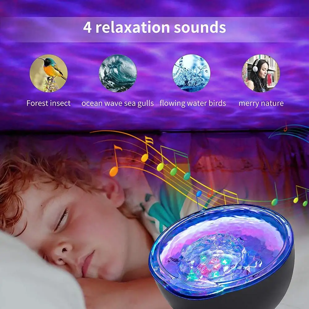 12LED 7 Color Changing Lighting with Adjustable brightness Remote Control Timer  LED Ocean Wave Night Light  Projector