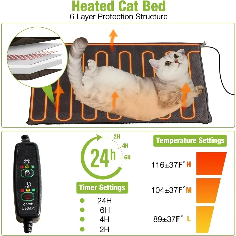 Outdoor Heated Cat House, Heater Insulated Feral Cat Shelter with Adjustable Temperature and Time Cat House with Escape Door