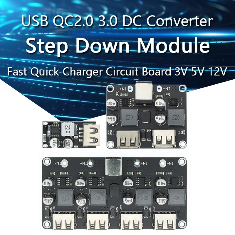 

USB QC3.0 QC2.0 USB DC-DC Buck Converter Charging Step Down Module 6-32V 9V 12V 24V to Fast Quick Charger Circuit Board 5V