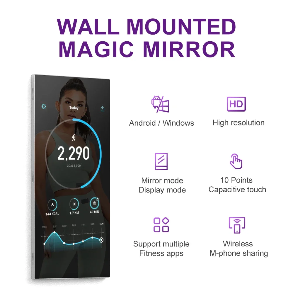 Custom Logo Magic Wall Mounted Interactive Exercise Mirrors Wifi Android Touch Screen Lcd Smart Fitness Mirror