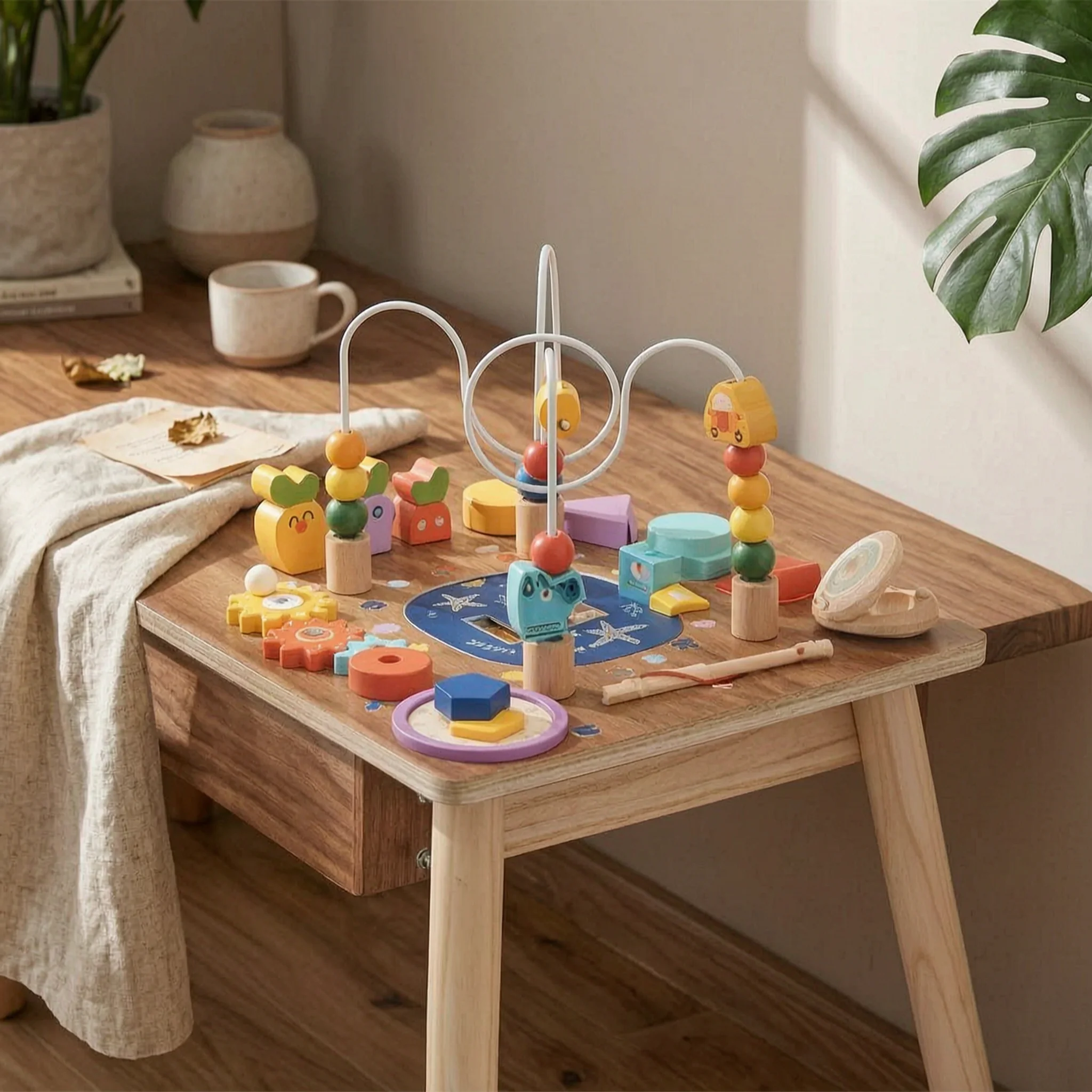 Activity Table with Bead Maze Educational Wooden Activity Table Child-Centered Toy Multi-Sensory Furniture Multifunctional