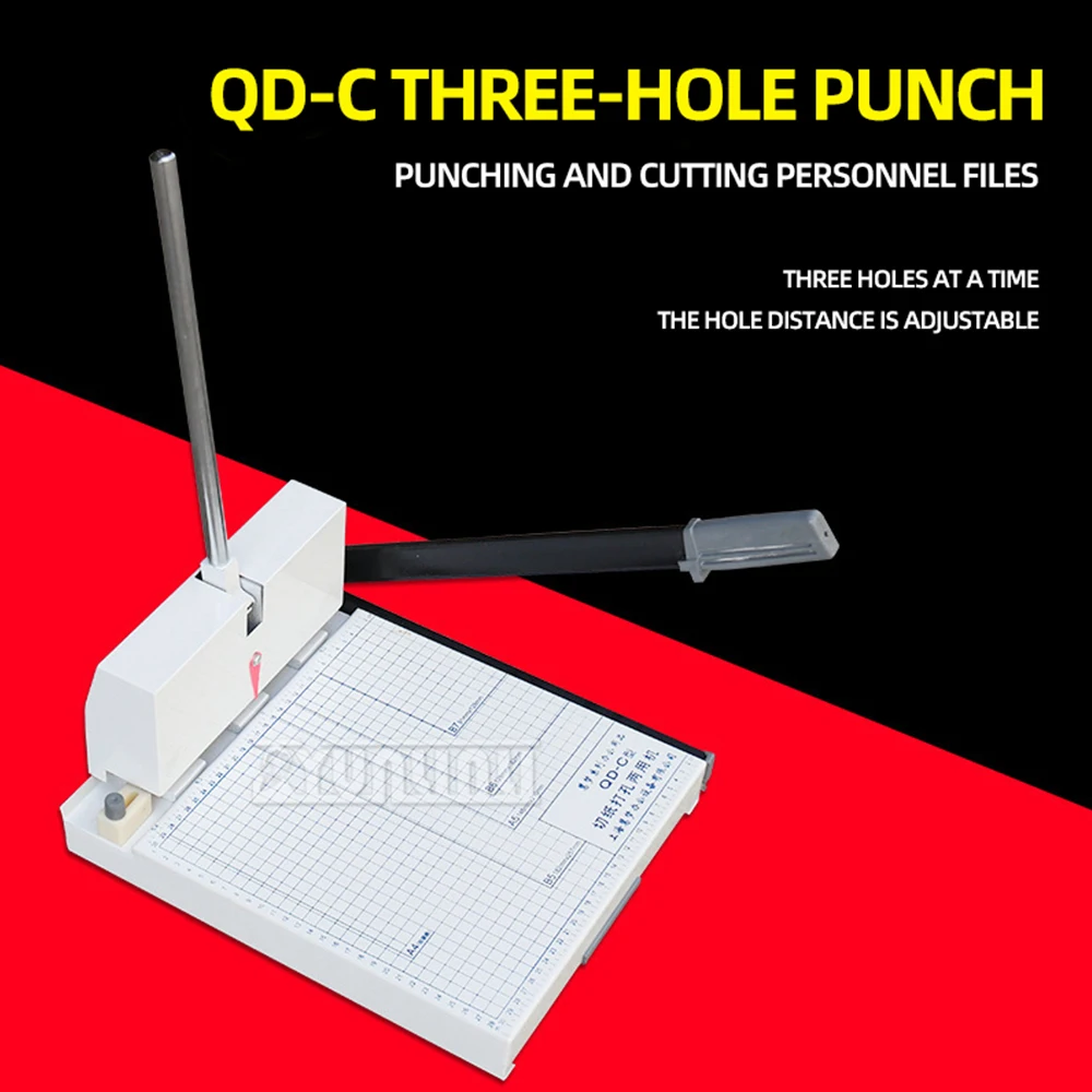 QD-C دليل الناخس 4/5/6 مللي متر ورقة وثيقة اللكم وآلة قطع 3 حفرة لكمة A4 ملفات الورق القاطع 10 مللي متر سمك