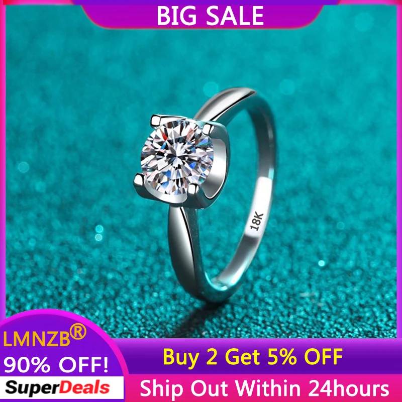 Never Fade Pure White Gold Color Ring With Credentials Solitaire 1 Carat Diamant Wedding Band for Women Prevent Allergy Jewelry