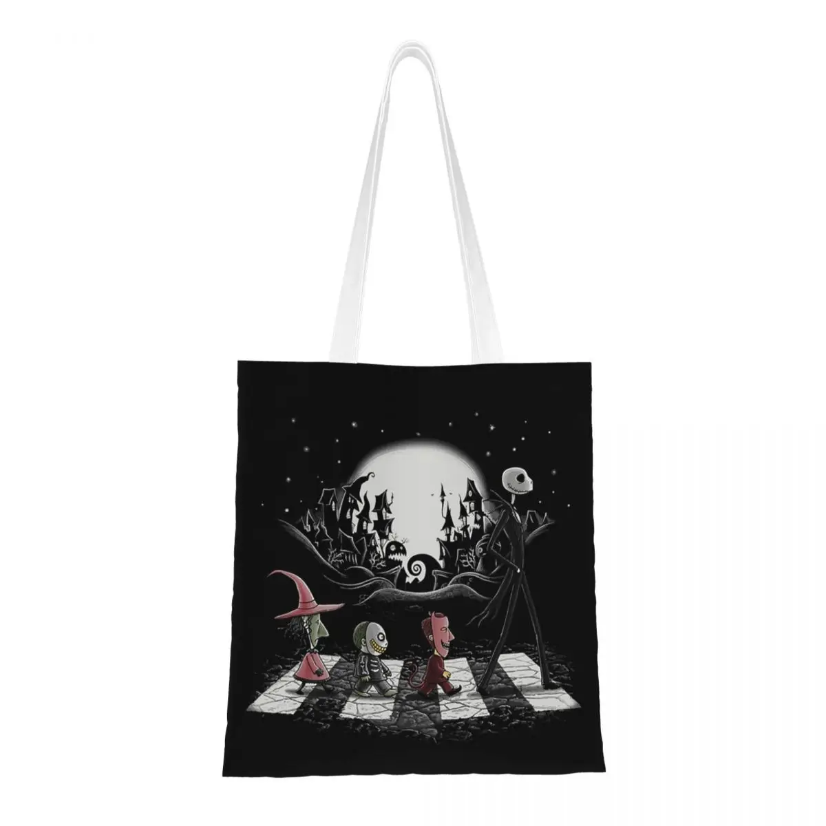 Custom Cute Print Jack Sally Skull Halloween Shopping Tote Bags Reusable Canvas Shopper Shoulder Tim Burton Christmas Handbag