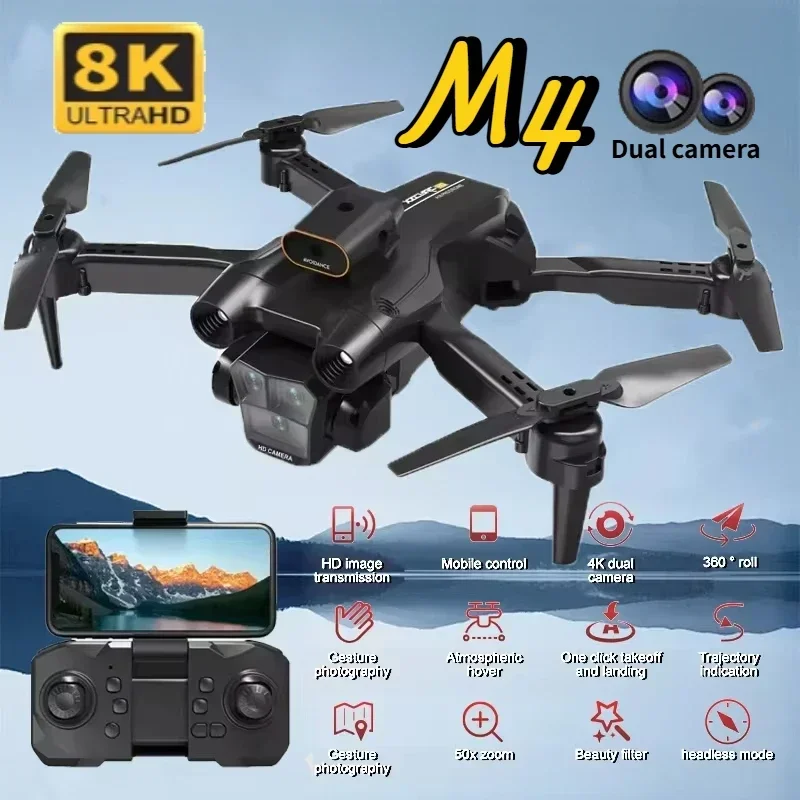 M4 RC Drone 8K Professinal with Wide Angle Triple HD Camera Foldable RC Helicopter WIFI FPV Height Hold Toy Drone Birthday Gifts