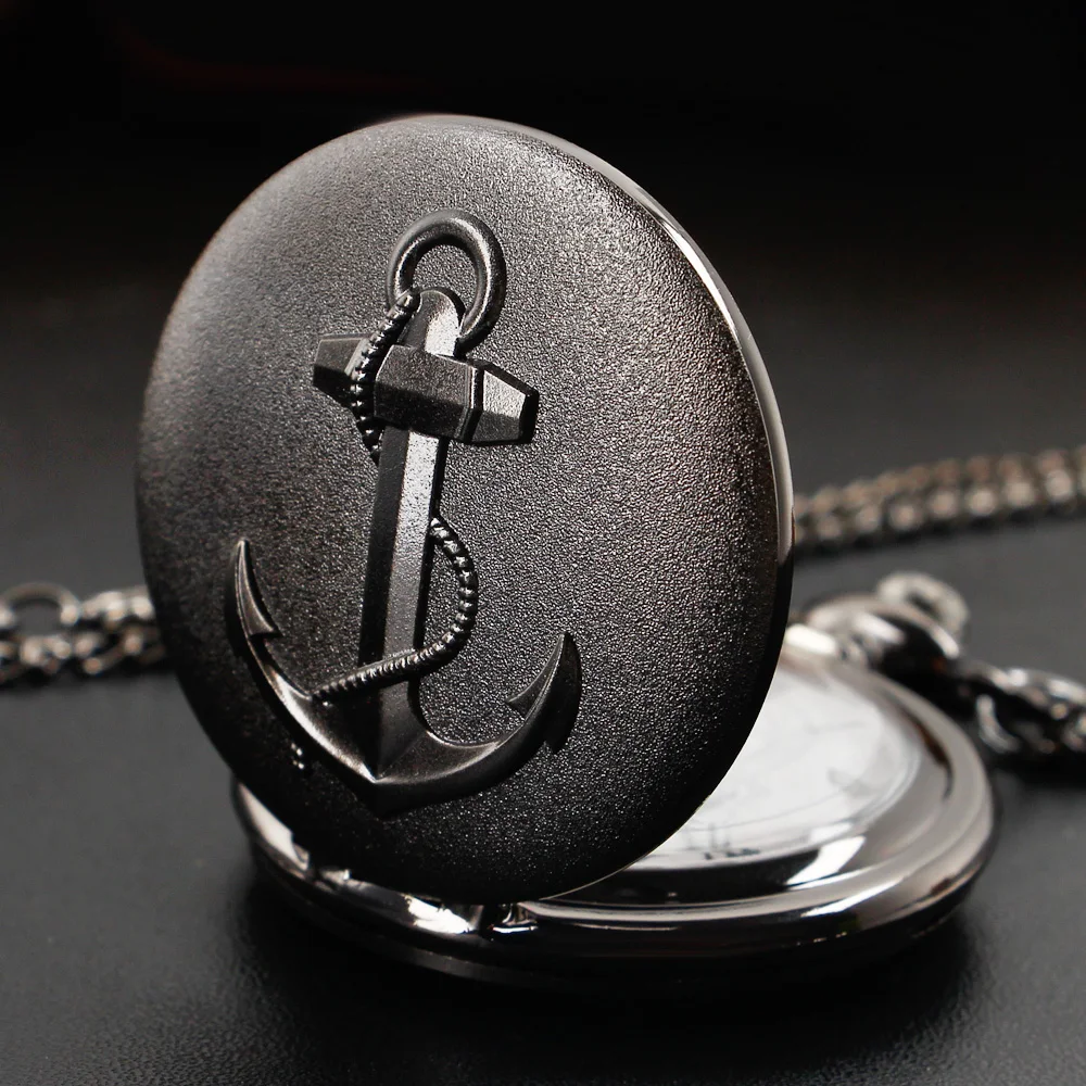 Vintage Pirate Anchor Quarzt Pocket Watch with Chain Necklace Mens Women Quartz Pendant Watches Clock Chain