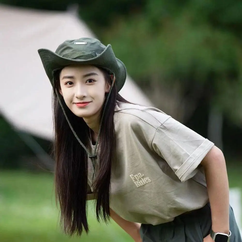 

Breathable Drawstring Fisherman hat with Windproof Strap Sun Protection Cowboy Bucket Hat Wide Brim Mountaineering Caps