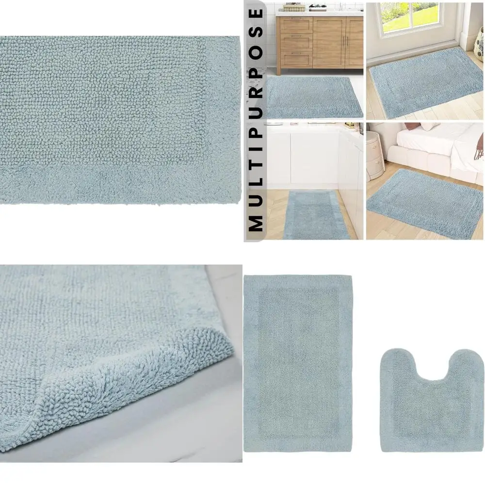 

Набор двусторонних ковриков для ванной из 100% хлопка, моющиеся, комфортные, быстросохнущие, влаговпитывающие, с синими краями