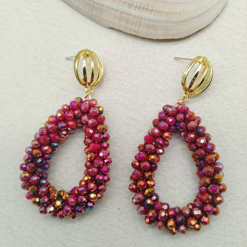 

Серьги из рисовых бусин, креативные серьги с каплями воды, полые ретро, ручное плетение, сплав, богемный сплав, женские модные серьги из бисера