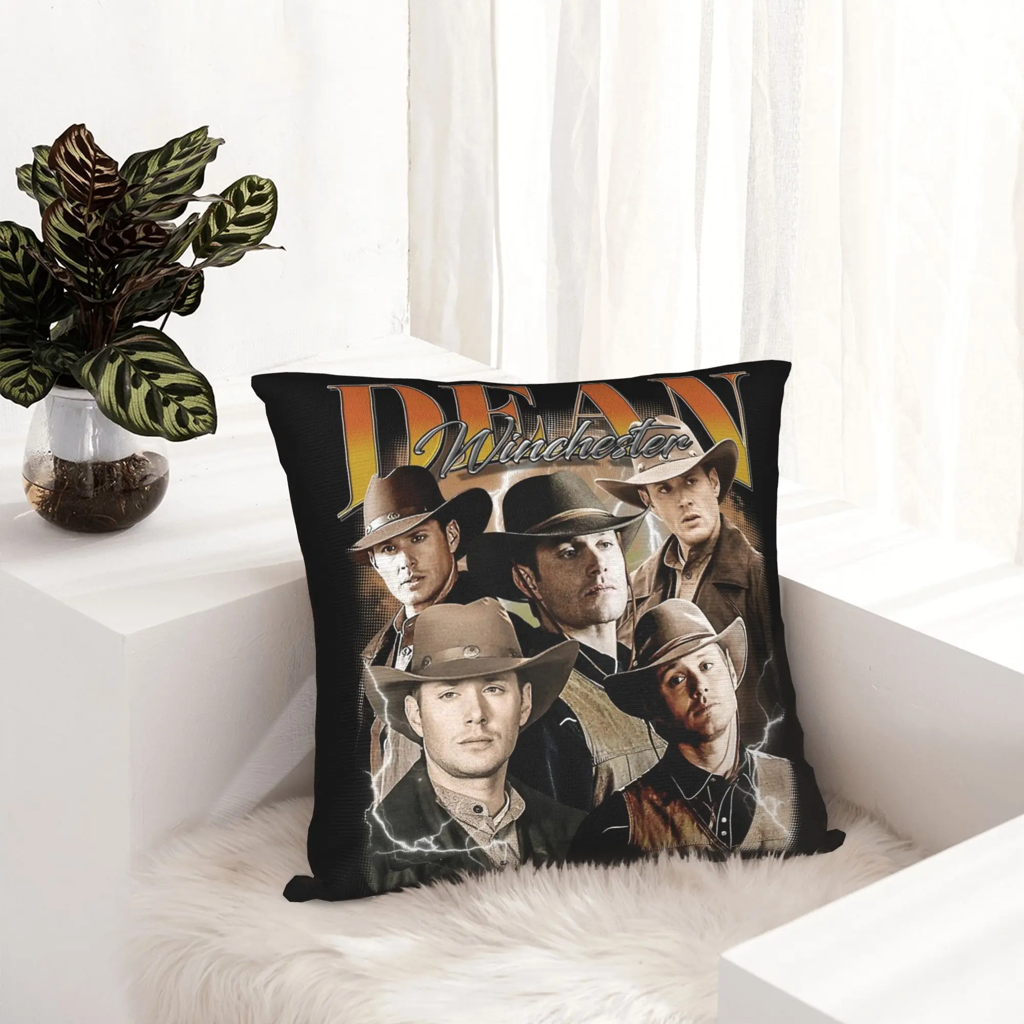Vintage Dean Winchester Supernatural Pillowcase Printing Polyester Cushion Cover Decorations  Pillow Case Cover Home Zipper 18''