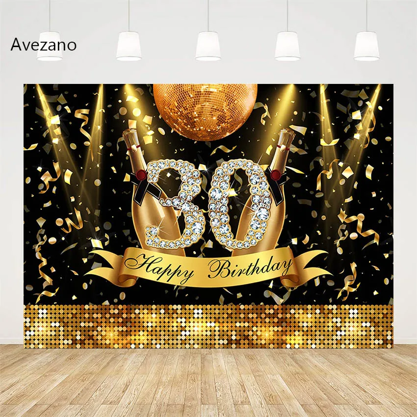 Avezano fotografia sfondo nero e oro palloncino Glitter 80th festa di compleanno servizio fotografico sfondo donna Studio fotografico Decor