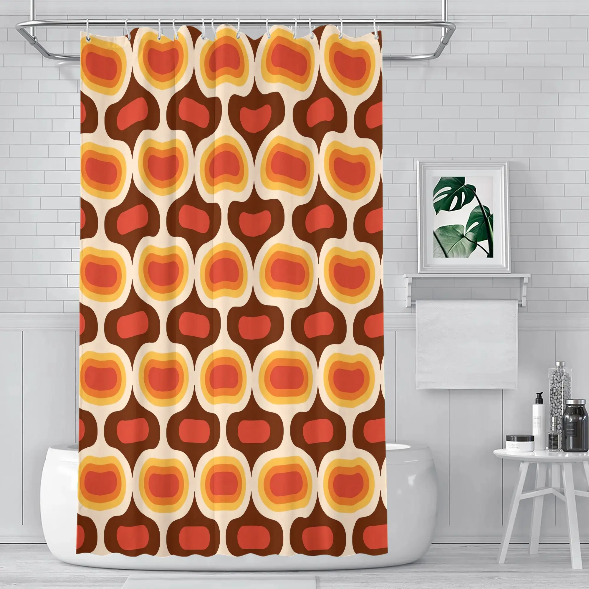 Abstrakter geometrischer Duschvorhang, wasserdichter Badezimmervorhang, Orange, Braun, Gelb, Boho, Retro, modernes Dekor, Vorhang, 90 x 180 cm