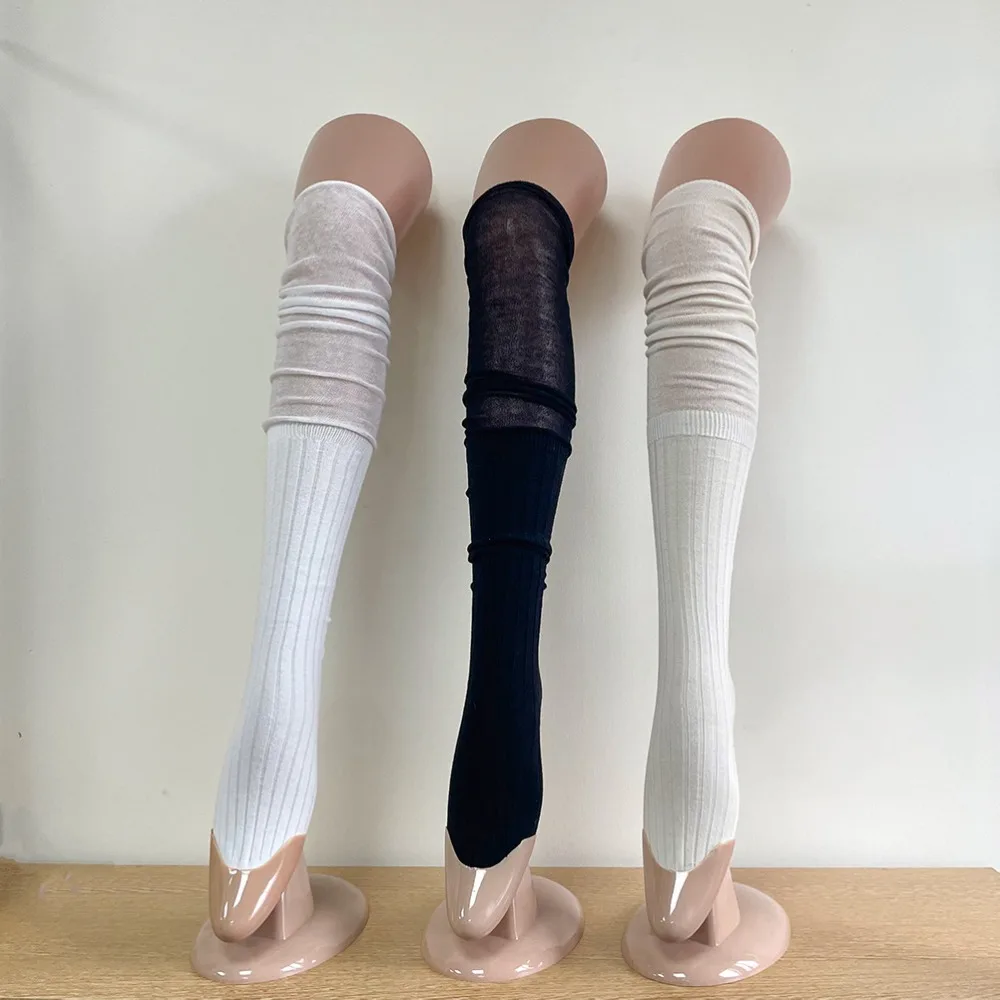 Fashion Pure Cotton Knee-high Socks Solid Color Keep Warm Over Knee Sock Foot Warmers Fall Winter