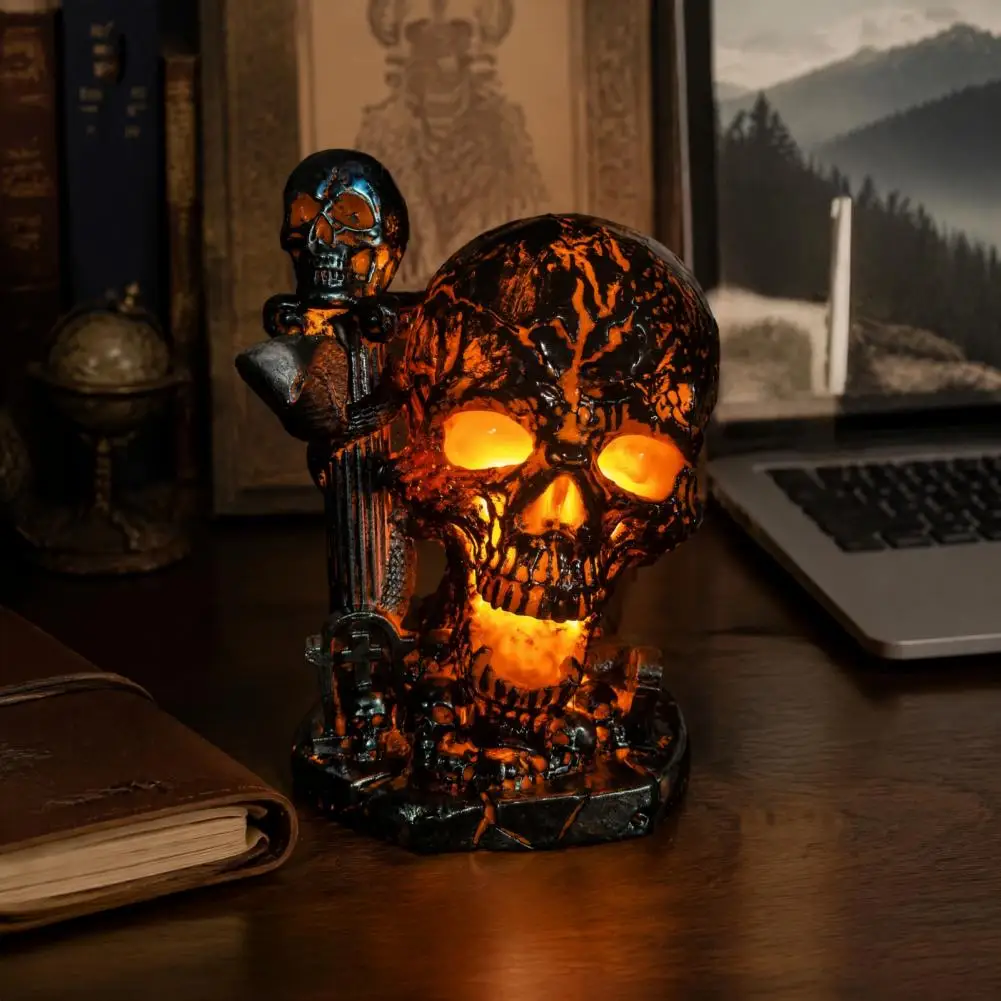 Halloween Table Lamp Witchy Room Accessories Skull Table Lamp Halloween Decor Glowing Skeleton Resin Figurine Night Light