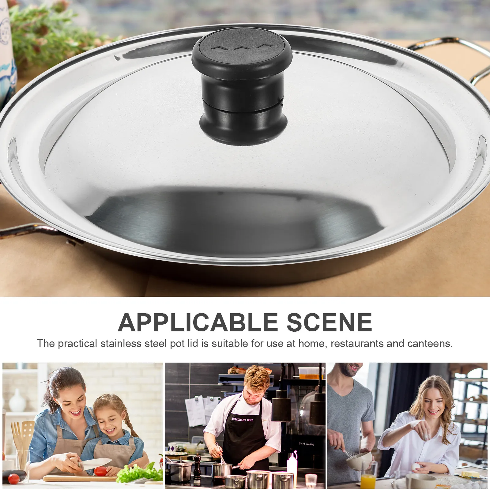 Stainless Steel Universal Pan Lid Pot and Frying Pan Cover Metal Pot Lid Kitchen Cooking Kitchen Supplies Metal Pans Cover