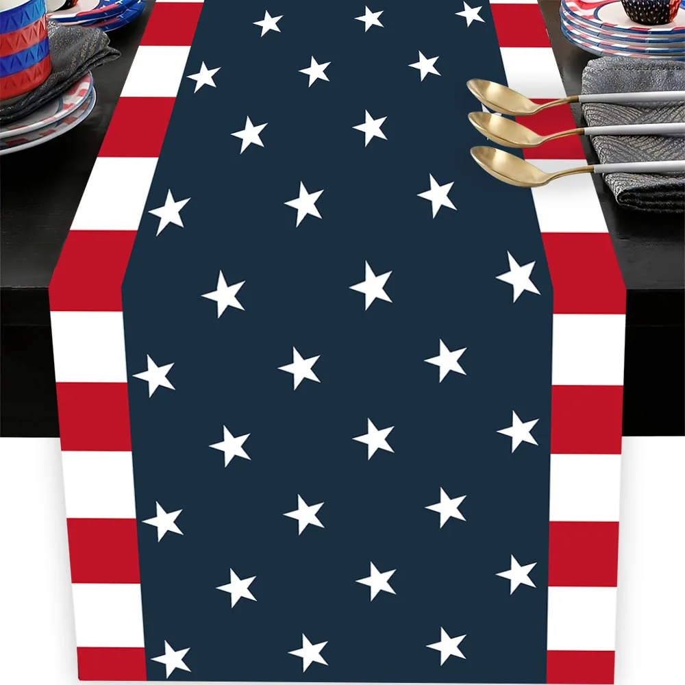 Red White Blue Star Striped Table Runner, American Flag Patriotic July 4th Independence Day America's 250th Anniversary Decor