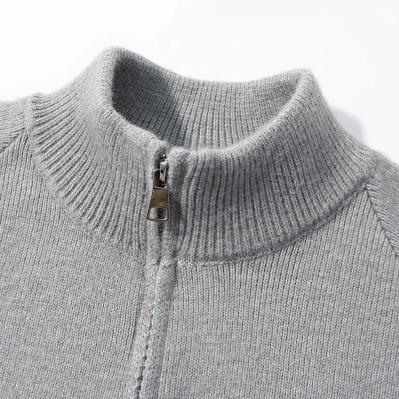 Luxusmarke Herren Halbhoher Kragen Pullover Herbst Neu Gestrickter Cardigan Jacquard Einfarbig Langarm Mode Lässige Herrenbekleidung – Detail 6