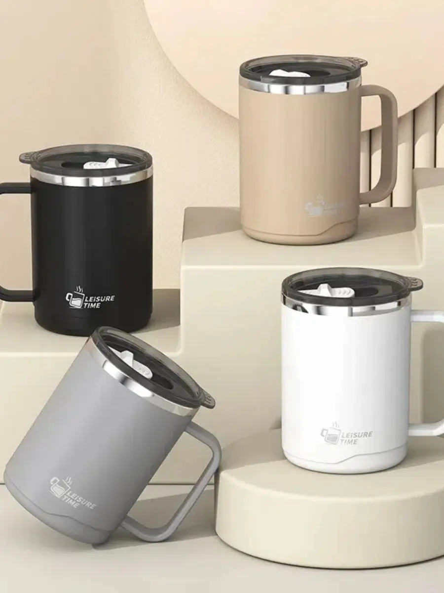 500 ml dubbellaagse mok 304 roestvrij staal geïsoleerde koffiekop met handvat draagbare verzegelde waterbeker drinkgerei voor student kind - afbeelding 2