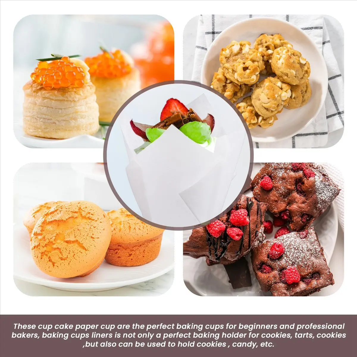 finefine 50 Pcs Tulip Cupcake Liners,Tulip Baking Paper Cupcake & Muffin Liners Unbleached Baking Cups Cupcake White