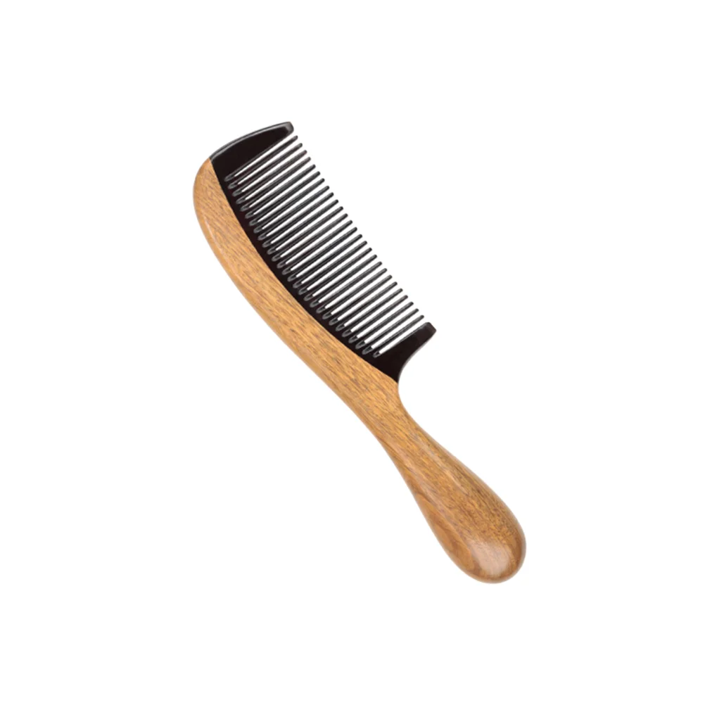 Horn Hair Comb Pick Large Beard Teethed Anti-Static Natural Wood Round Handle Tooth Shape