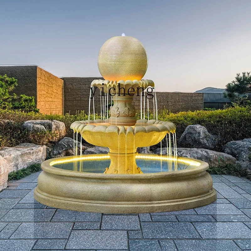 JJ  European spherical water fountain ornament floor-to-ceiling fish pond landscape transfer lucky decoration