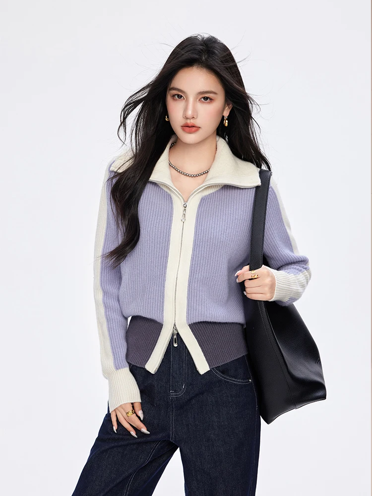 Autumn Winter New Double Zipper Vintage Women Knitted Cardigan Korean Chic Elegant Sweater Jacket Casual Ladies Top