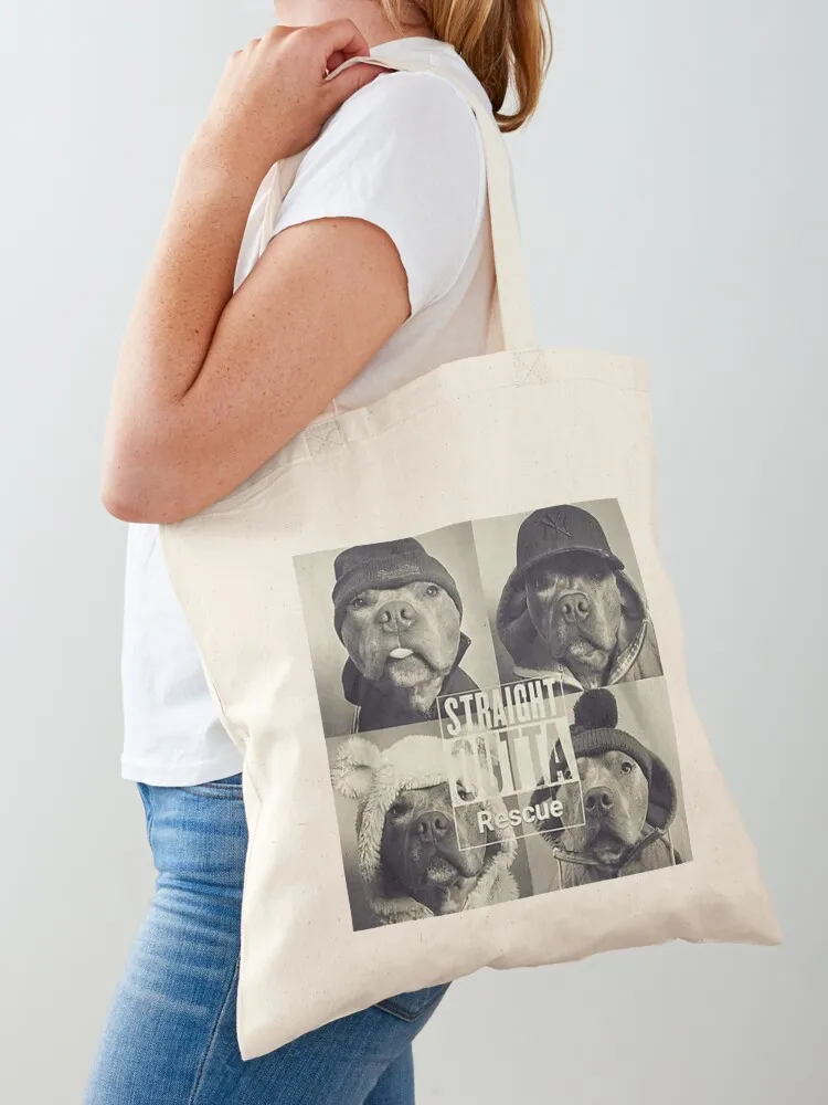 Straight Outta Rescue Pitbull Tote Bag Canvas tote bag men's Shopper
