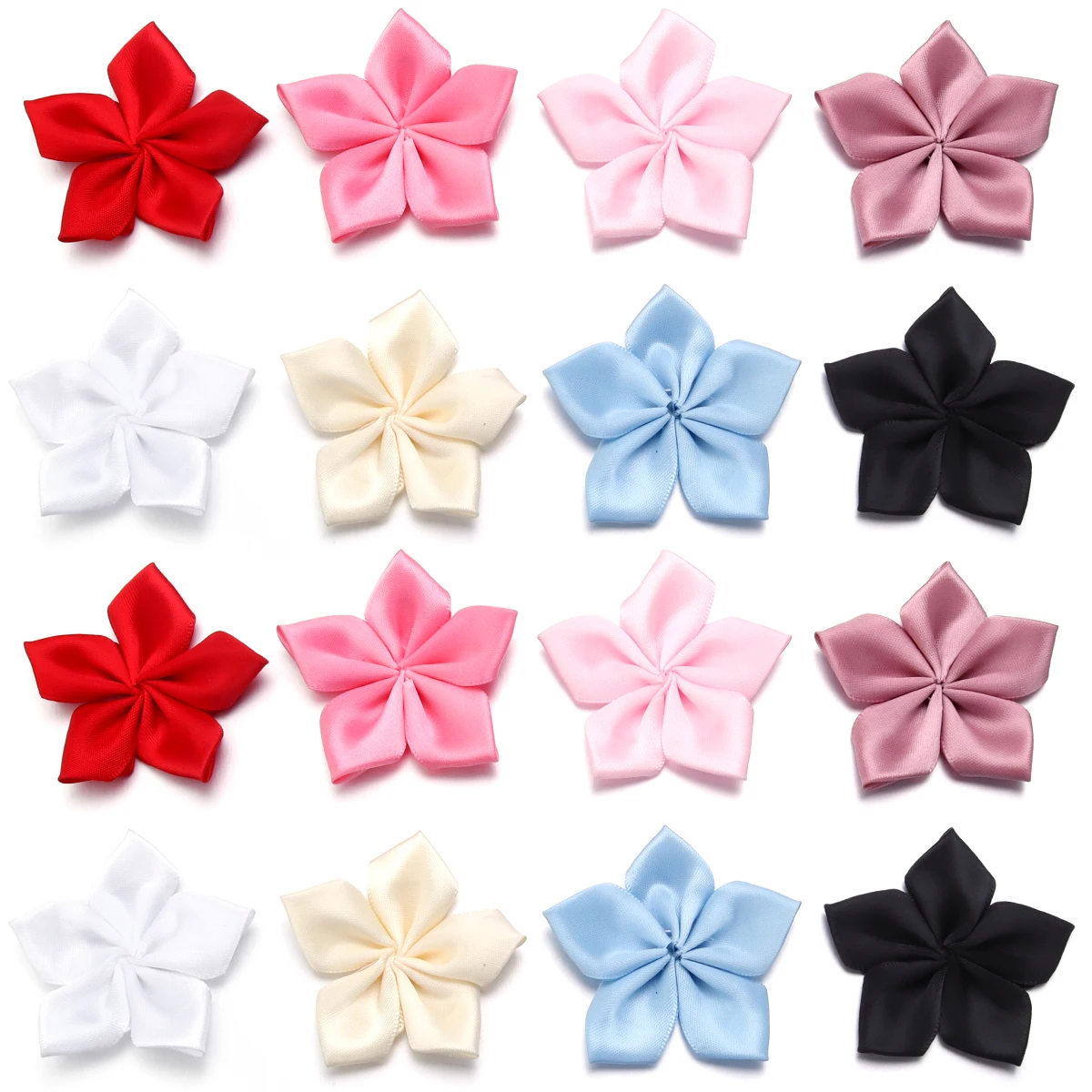 20pcs 6mm Satin Ribbon Flower Colorful Handmade Five-petal Flowers for DIY Sewing Accessories Wedding Scrapbooking Decoration